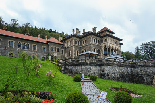 Busteni, Romania - June 24, 2024: Historic Architecture of Cantacuzino Castle in Busteni