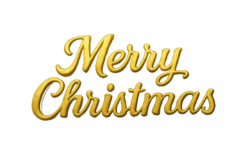 Golden merry christmas text featuring elegant cursive calligraphy, creating a festive holiday greeting with shiny gold texture on a transparent background