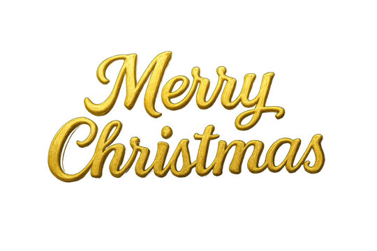 Golden merry christmas text featuring elegant cursive calligraphy, creating a festive holiday greeting with shiny gold texture on a transparent background
