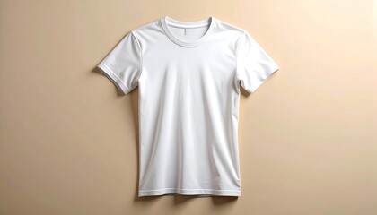 White T-Shirt Mockup on Beige Background for Design Presentation.