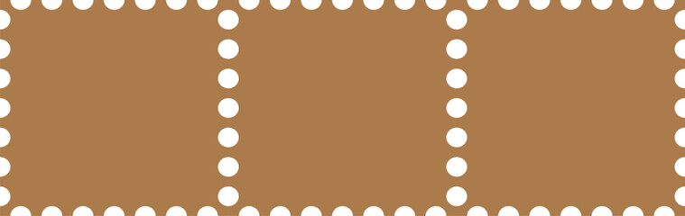 Brown film strip frame with white perforated edges seamless background. Retro cinema reel design for photography, video, or vintage media concept. Classic movie border illustration template.