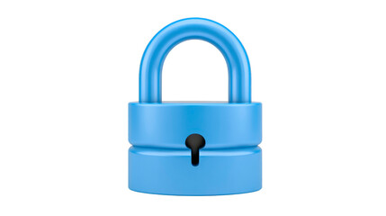 Blue padlock 3D illustration isolated on transparent background symbolizing security privacy and protection with modern and minimal design evoking sense of safety and trust