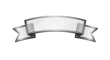Silver ribbon banner with curved edges isolated on transparent background