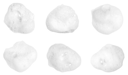 White foam texture isolated on white background, showing soft bubbles and clean surface. Perfect for skincare, soap, and cosmetic product design, advertising, packaging, and minimal beauty branding.