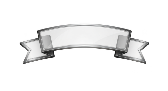 Silver ribbon banner with curved edges isolated on transparent background