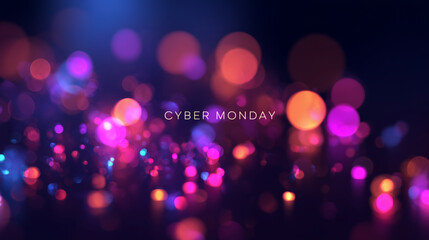 Cyber Monday neon background with glowing bokeh lights and modern typography — vibrant digital banner concept for online sales, shopping promotions, and e-commerce advertising during the holiday 