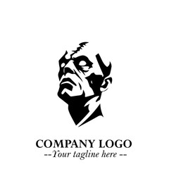 Head of Zombie Logo Symbol in Black on the White Background with Horror Minimal Vector Design