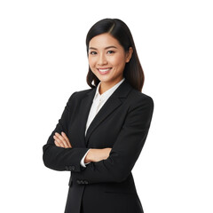 Young asian businesswoman smiling with arms crossed isolated on transparent background