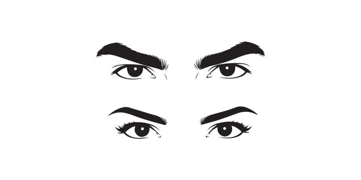 man and woman isolated vector eyes and eyebrows silhouette illustration, female and male vector eyes and eyebrows silhouette,