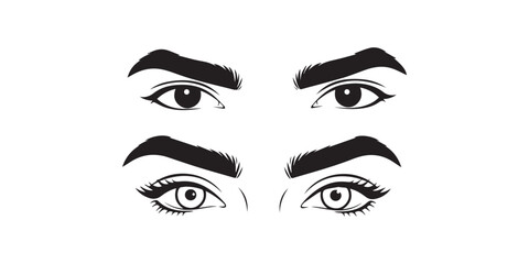 man and woman isolated vector eyes and eyebrows silhouette illustration, female and male vector eyes and eyebrows silhouette,