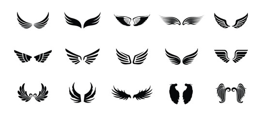 Wings. Simple set of angel wings vector icons for web design.
