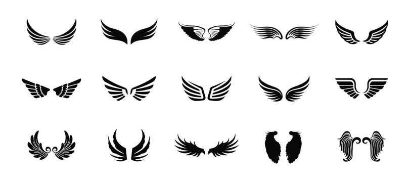 Wings. Simple set of angel wings vector icons for web design.