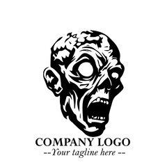 Head of Zombie Logo Symbol in Black on the White Background with Horror Minimal Vector Design