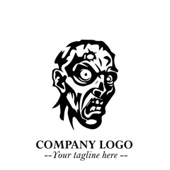Head of Zombie Logo Symbol in Black on the White Background with Horror Minimal Vector Design