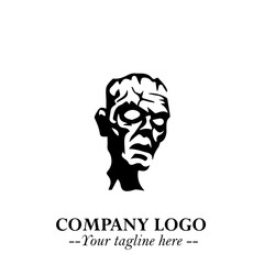 Head of Zombie Logo Symbol in Black on the White Background with Horror Minimal Vector Design