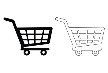 Shopping Cart Icon Vector. Black and White Minimal Trolley Symbol for E‑Commerce Design
