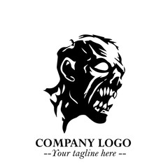 Head of Zombie Logo Symbol in Black on the White Background with Horror Minimal Vector Design