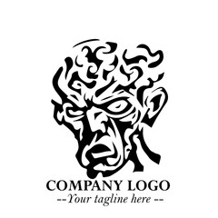 Head of Zombie Logo Symbol in Black on the White Background with Horror Minimal Vector Design