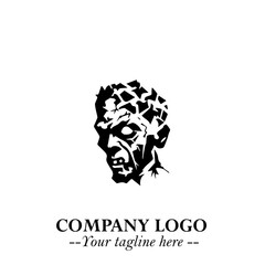 Head of Zombie Logo Symbol in Black on the White Background with Horror Minimal Vector Design