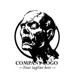 Head of Zombie Logo Symbol in Black on the White Background with Horror Minimal Vector Design