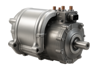 Water-cooled traction motor featuring a visible cooling jacket and connectors.