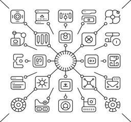 Fototapeta premium Abstract Network of Technology and Data Icons Keywords: technology, network, data, connection, communication, abstract, digital, innovation