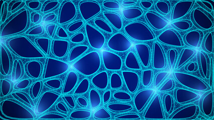 Blue Organic Cell Pattern With Neural Texture. Abstract Voronoi Network. Ai Bg With Neuron And Synapse Geometry. Cyber Grid And Mesh. Techno Background With Dynamic Lines And Curve. Biology Structure