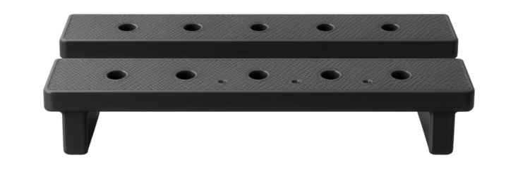 Support rails for containers featuring anti-slip surface and drainage holes.