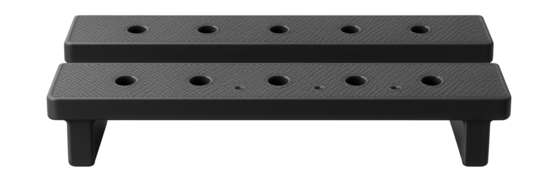 Support rails for containers featuring anti-slip surface and drainage holes.