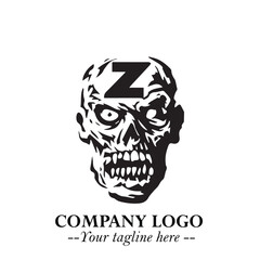 Head of Zombie Logo Symbol in Black on the White Background with Horror Minimal Vector Design