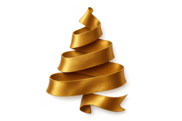 Golden ribbon forming abstract christmas tree shape on transparent background symbolizing holiday celebration