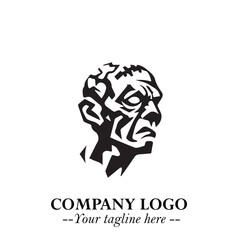 Head of Zombie Logo Symbol in Black on the White Background with Horror Minimal Vector Design