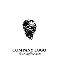 Head of Zombie Logo Symbol in Black on the White Background with Horror Minimal Vector Design