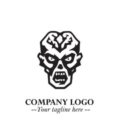 Head of Zombie Logo Symbol in Black on the White Background with Horror Minimal Vector Design