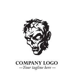 Head of Zombie Logo Symbol in Black on the White Background with Horror Minimal Vector Design