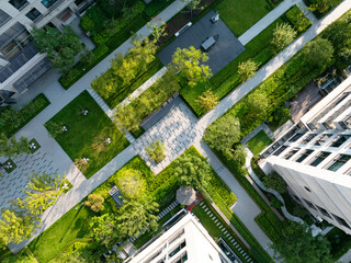 Green plants around buildings, green city concept