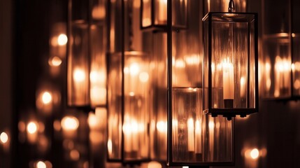 Softly glowing garlands illuminate a dark elegant space creating a serene and inviting atmosphere for evening gatherings