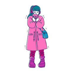 シンプルかわいい冬服女子のイラスト素材