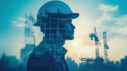 Construction worker profile at urban construction site