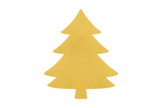 Yellow christmas tree cutout on transparent background for festive holiday season designs and winter decorations