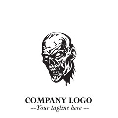 Head of Zombie Logo Symbol in Black on the White Background with Horror Minimal Vector Design