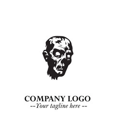 Head of Zombie Logo Symbol in Black on the White Background with Horror Minimal Vector Design