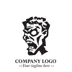 Head of Zombie Logo Symbol in Black on the White Background with Horror Minimal Vector Design