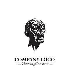 Head of Zombie Logo Symbol in Black on the White Background with Horror Minimal Vector Design