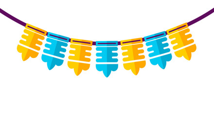 Colorful paper garland decoration in blue and yellow tones  