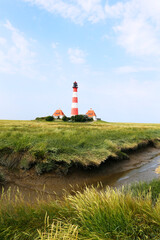 The Westerhever Lighthouse in Schleswig-Holstein, Germany, Europe