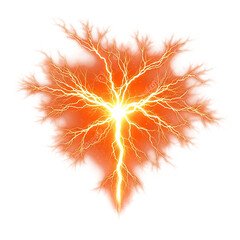 Bright orange lightning burst with glowing energy isolated on a transparent background