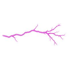 Bright pink lightning bolt branching electric discharge isolated on a transparent background