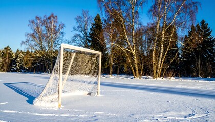 Snowy soccer goal in winter
