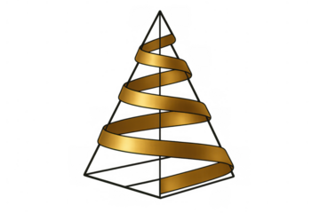 Abstract christmas tree outline with coiled golden ribbon, symbolizing holiday spirit and contemporary celebration